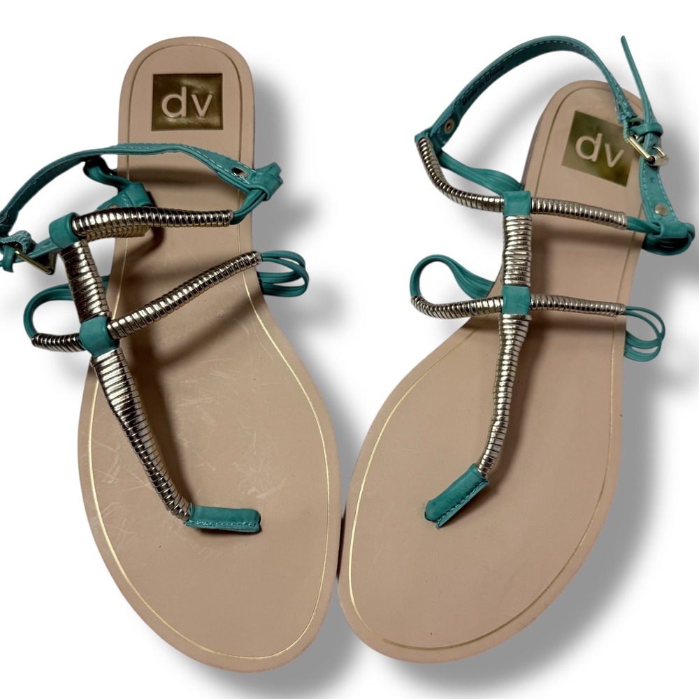 NWOT DV by Dolce Vita Women's Turquoise Gold Strappy Flat Sandals SZ 9